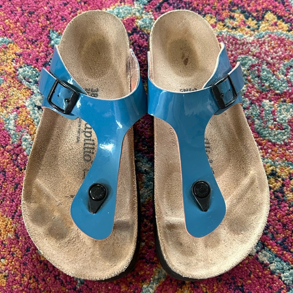 Birkenstock Papillio | Women's gentle blue Papillio Gizeh Platform Sandal, sz 8W - Picture 2 of 12